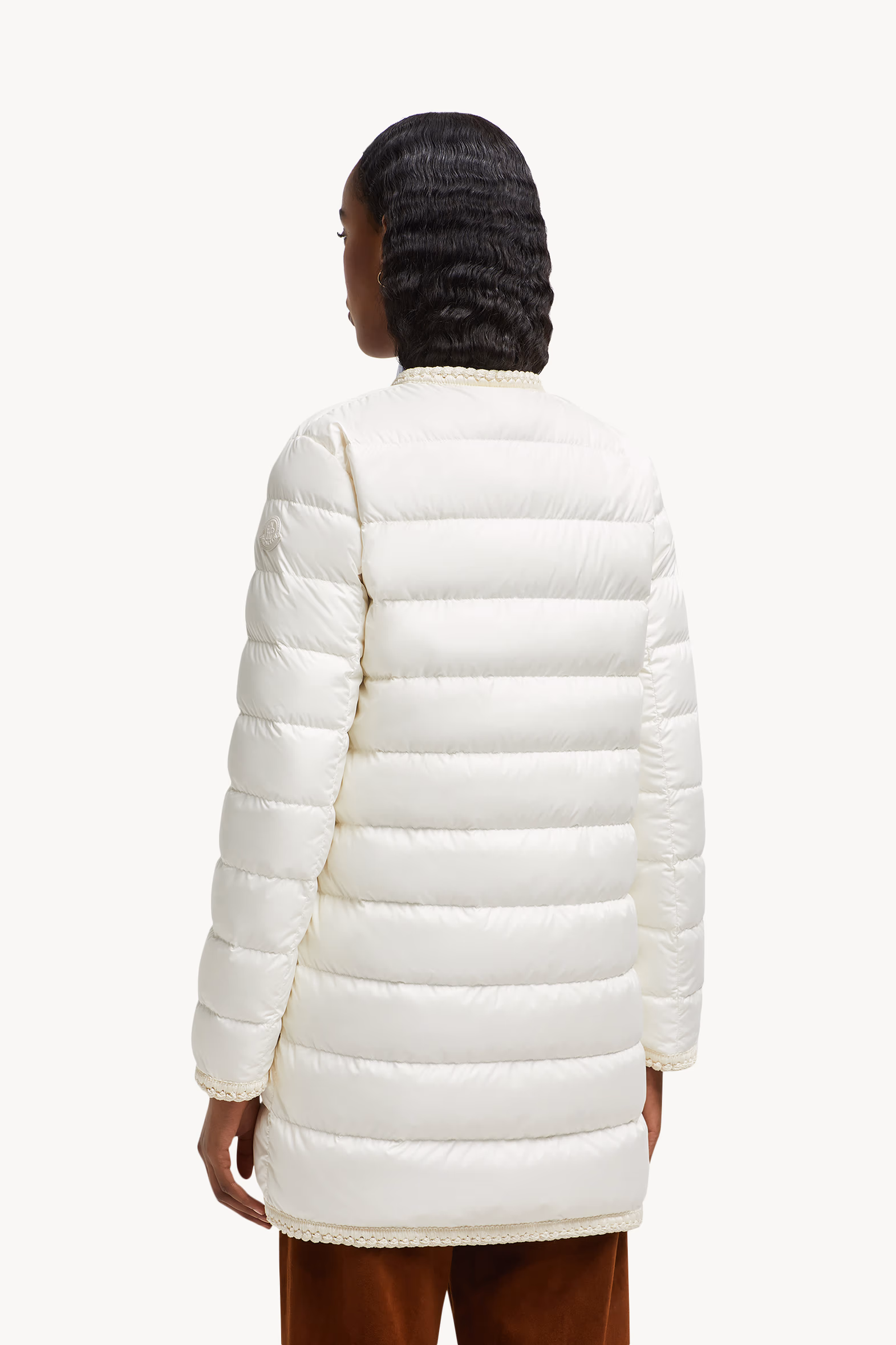 Plumífero de largo medio con ribete trenzado Gencaylong Mujer Blanco Moncler 5